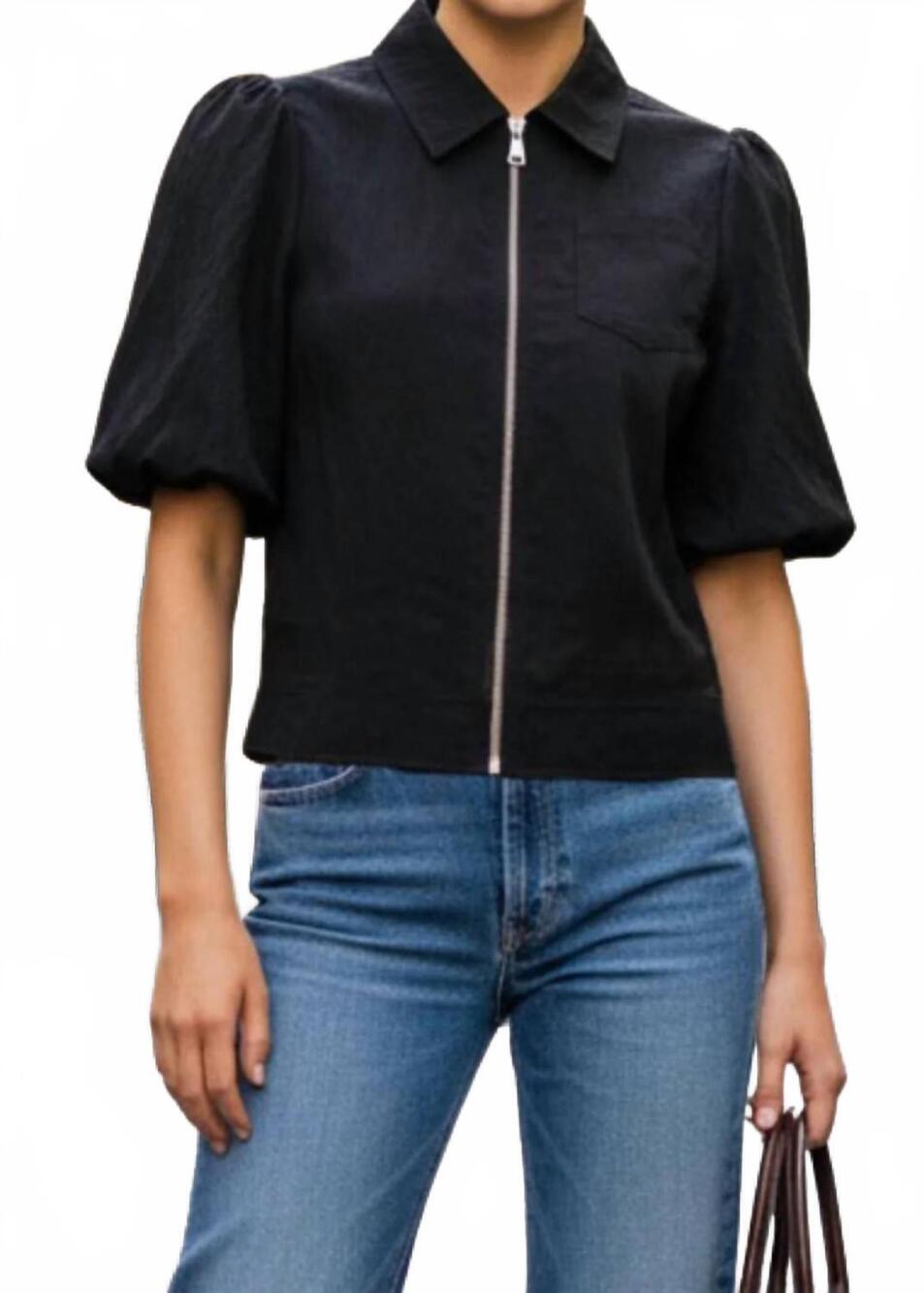 NEW VAVA bubble sleeve zip jacket in black